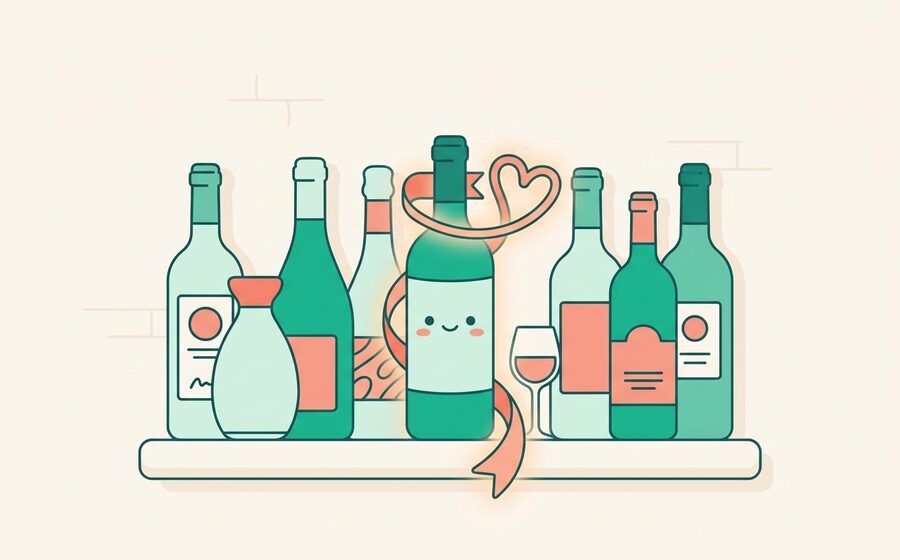 気に入ったボトルにしおりが付いているイラスト